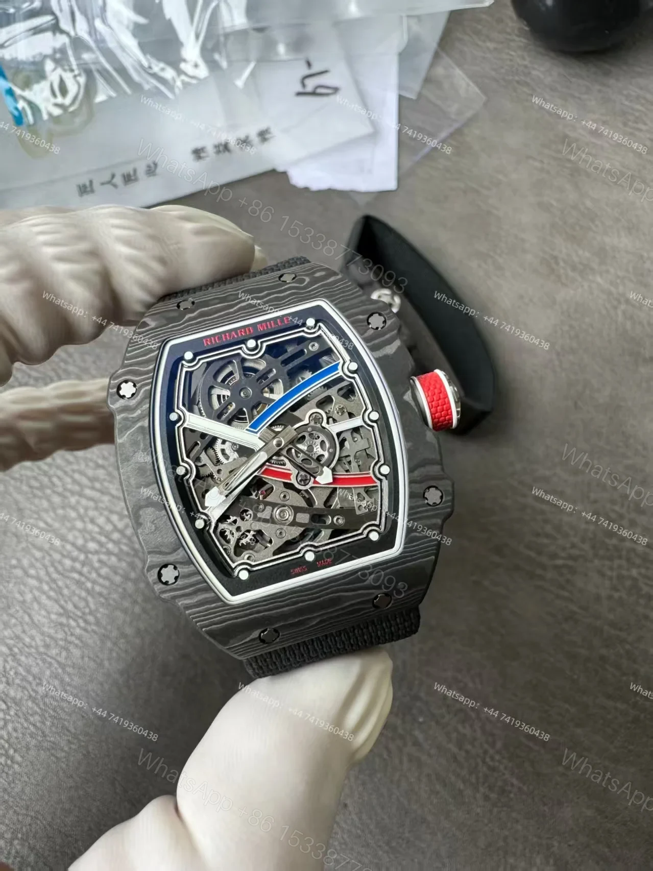 View 3 of Super Clone Richard Mille RM67-02 Carbon TPT Skeleton Tourbillon 1:1 Replica Watch with Black Strap