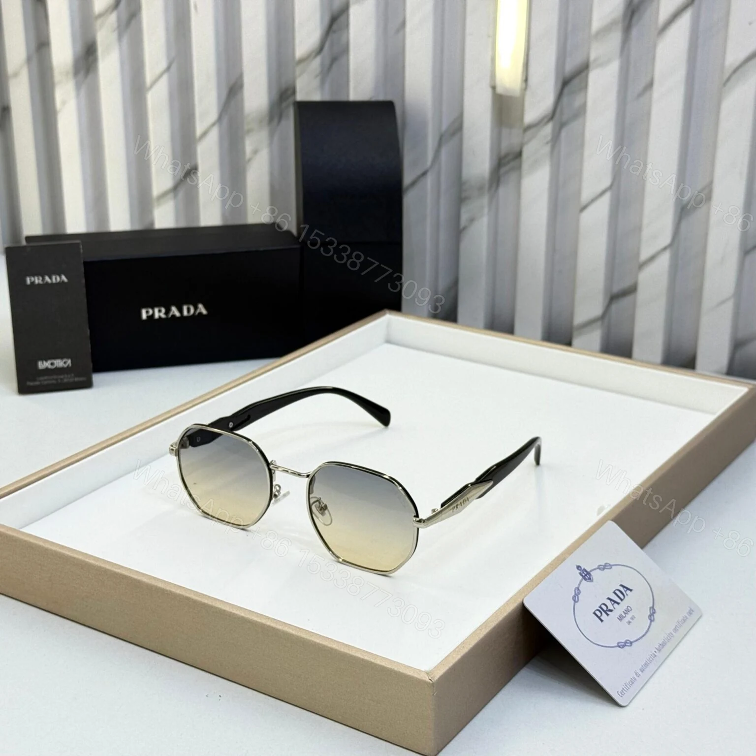 Prada Geometric Sunglasses – Black Frame – UV Protected – One Size — view 1