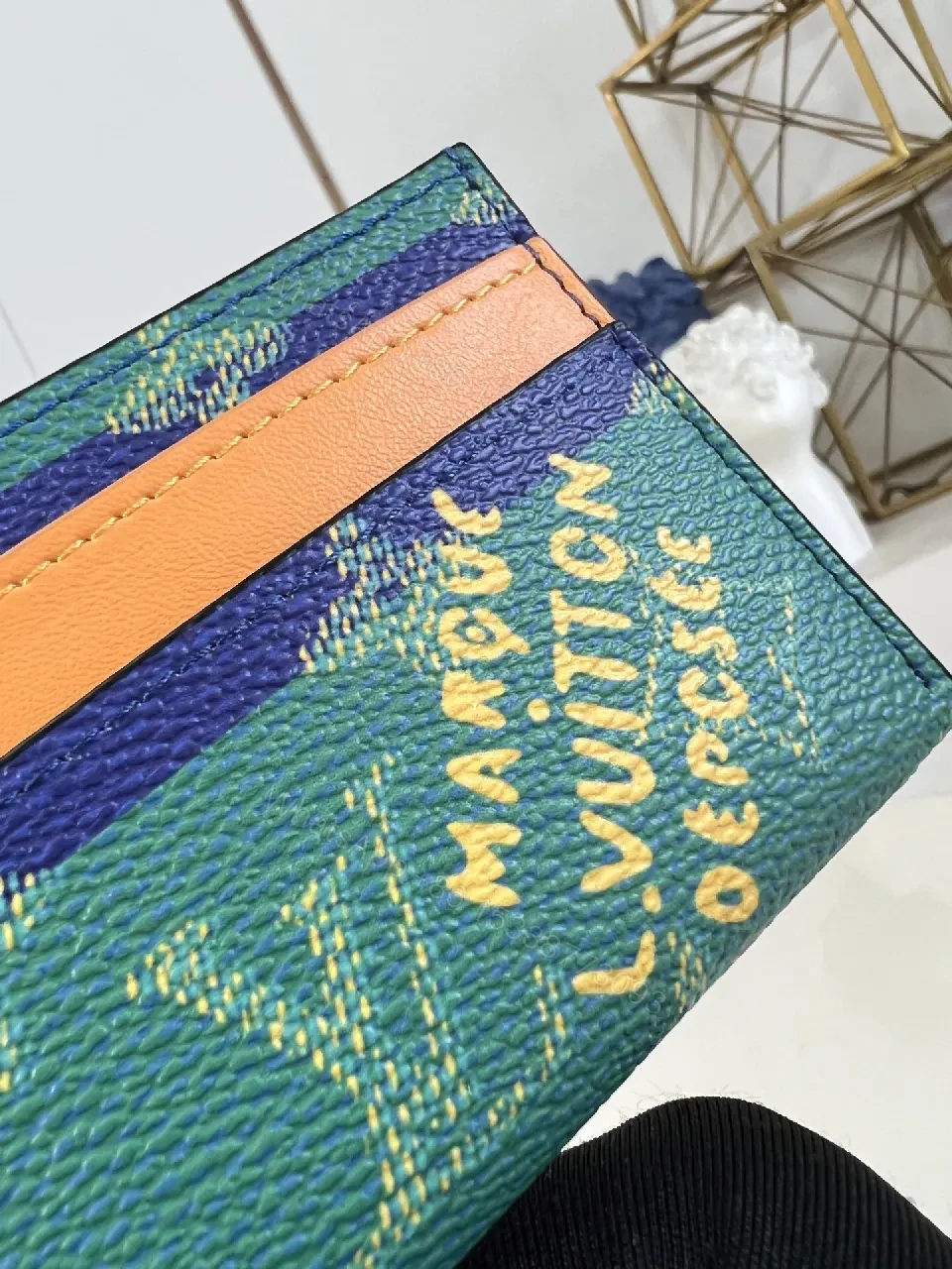 View 2 of Teal-Orange Monogram-Texture Wallet: Compact Luxe