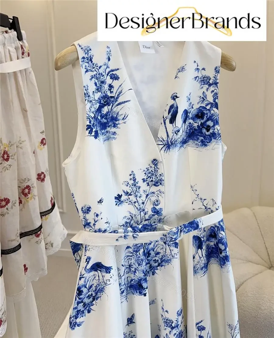 View 5 of Dior Toile de Jouy Floral Garden Mid-Length Belted Dress