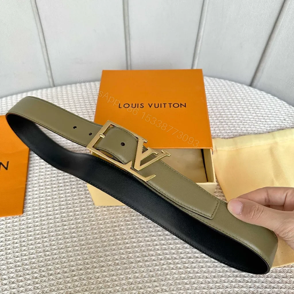 Two-Tone Leather Belt with LV Buckle, Minimalist Style — view 1
