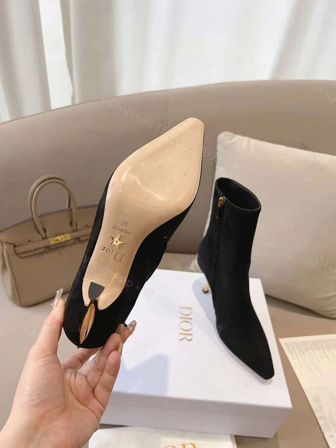 View 2 of DIOR WOMEN D FAME HEELED ANKLE BOOT SUEDE CALFSKIN BLACK