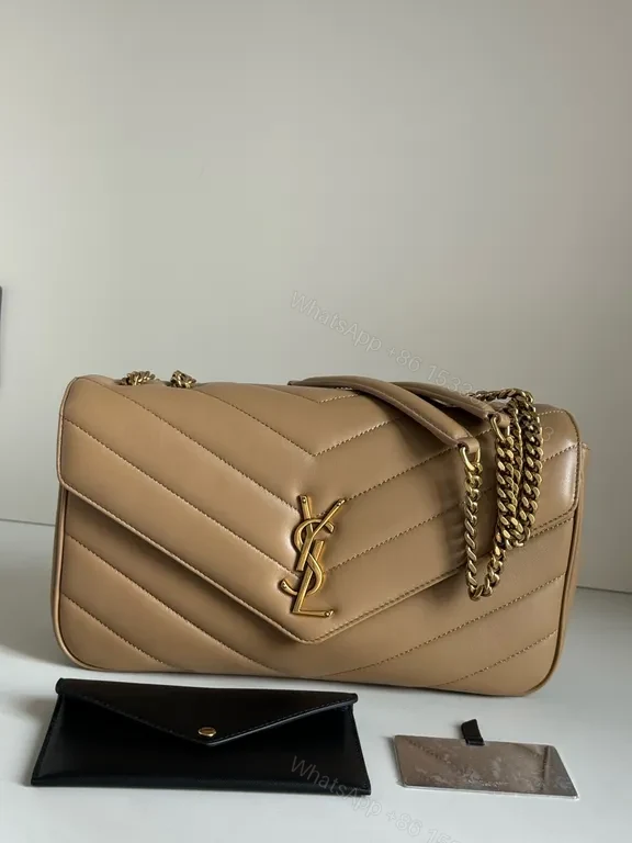 View 8 of Chic Quilted Leather Shoulder Bag with Gold YSL Hardware