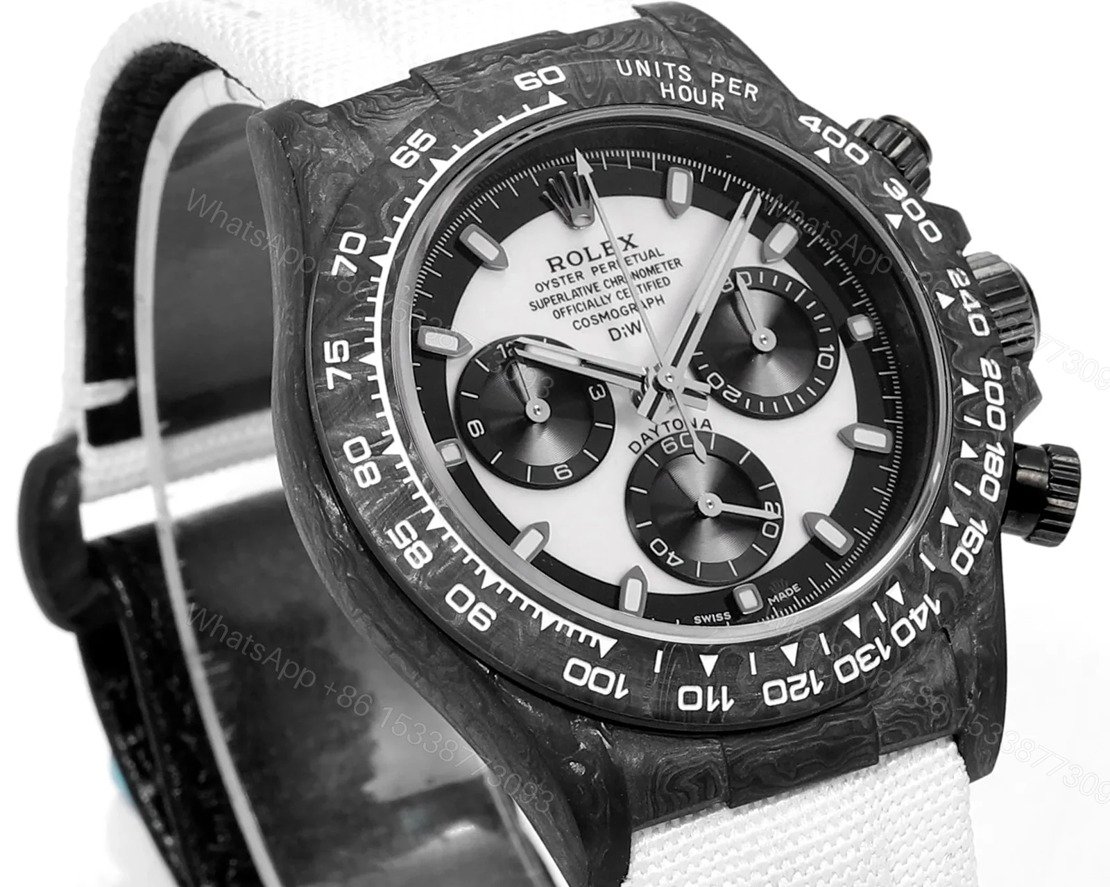 View 4 of Clean Factory TW Rolex Daytona Carbon Fiber Watch – Black/White
