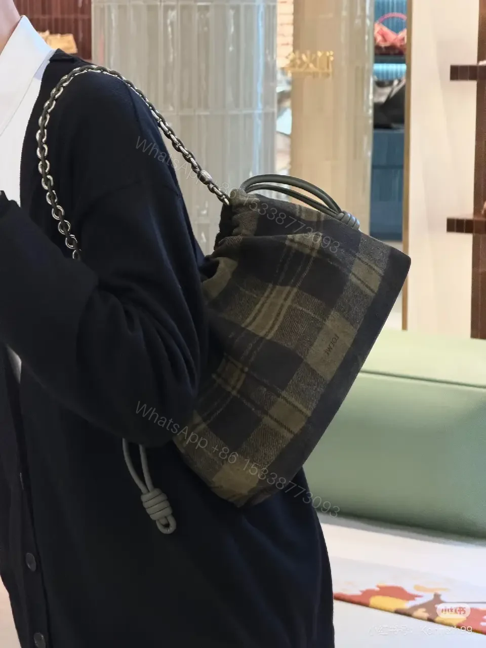 View 5 of Textured Contrast Crossbody: Black & Olive, Modern Edge Bag