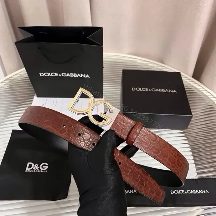 View 6 of Lux embossed crocodile belt with gold DG buckle