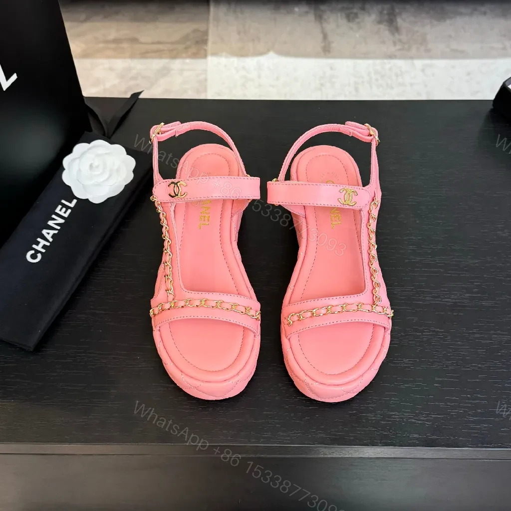 Pretty in Pink Sandals: Leather, Gold-Hardware Chic Flats — view 1