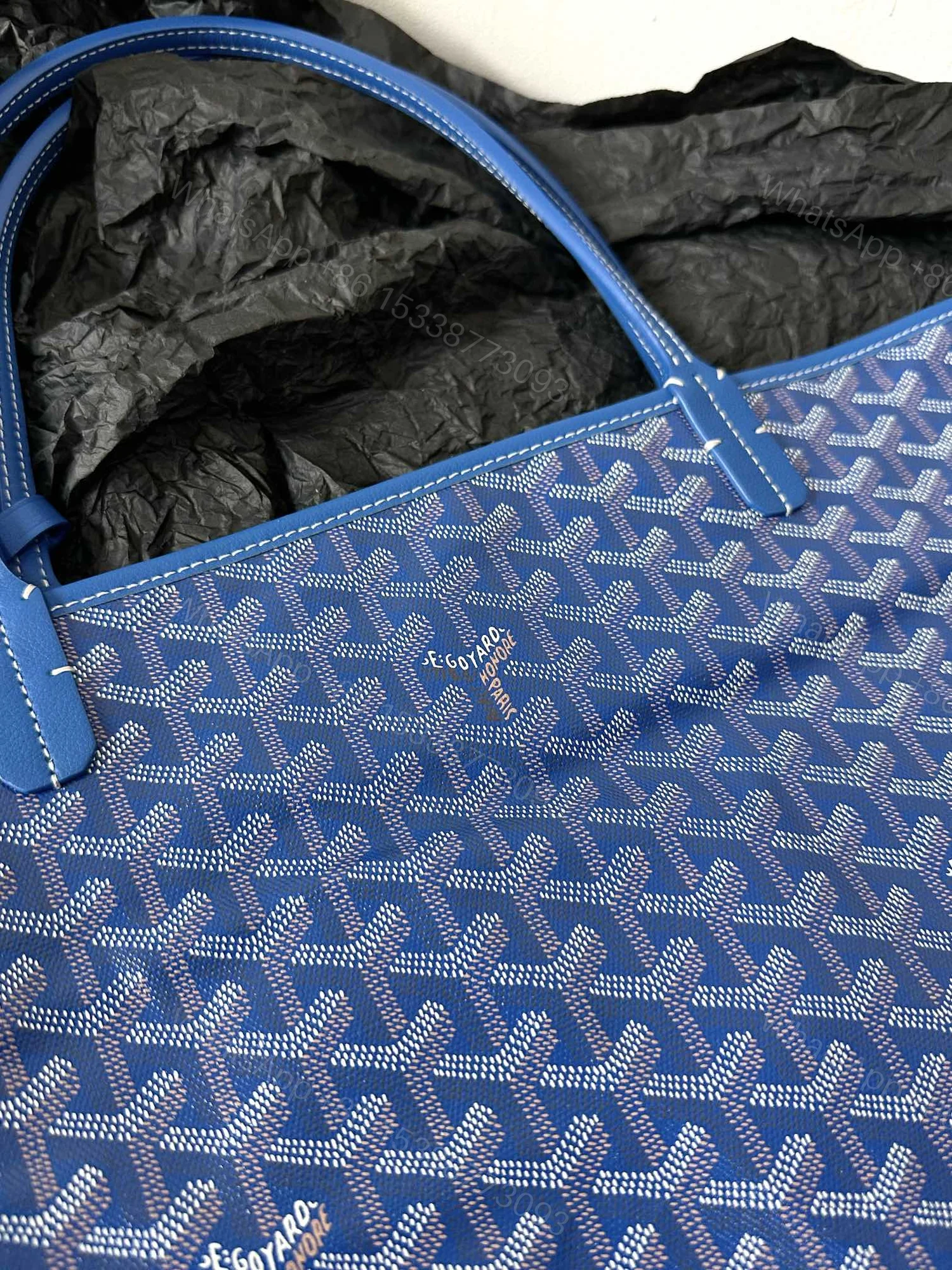View 5 of Goyard Blue Goyardine Canvas & Chevroches Calfskin Saint Louis PM Tote