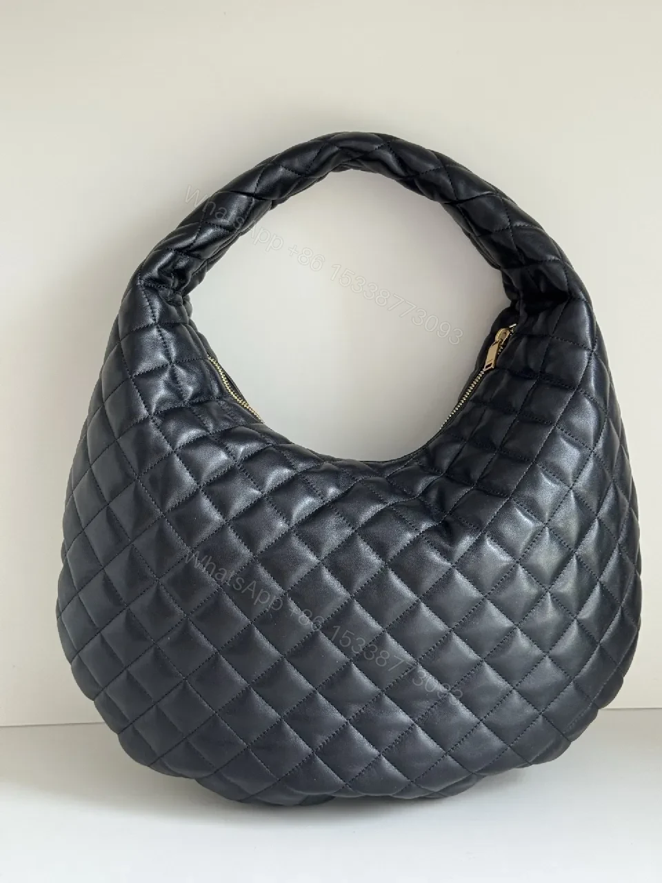 View 2 of Quilted Black Faux Leather Hobo Bag: Luxury, Comfort, Modern Style