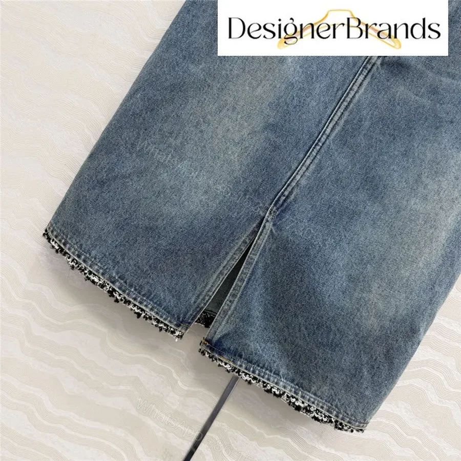 View 7 of Chanel Washed Blue Straight-Cut Denim Skirt