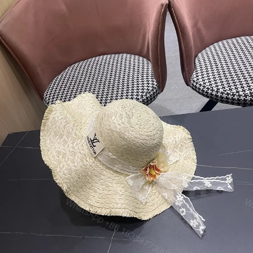 View 9 of Straw Sun-Kissed Style Hat with LV Emblem