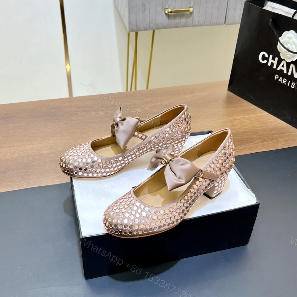 View 4 of 高仿Chanel*G45749C緞子水鑽圓頭單鞋粉色4.5CM免檢版