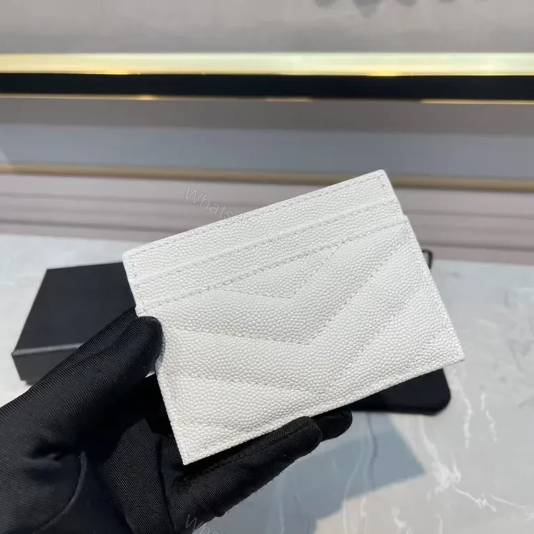 View 3 of White Textured Cardholder with Gold YSL Logo