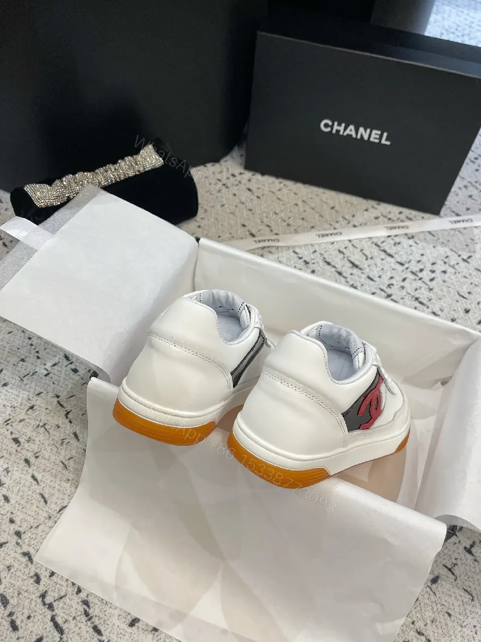 View 7 of White Leather High-Top Sneakers with Logo Accent