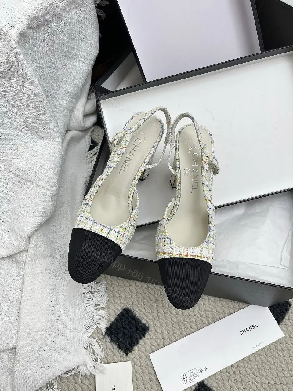 View 6 of Tweed Slingback Pumps with Black Cap Toe - Luxe Comfort
