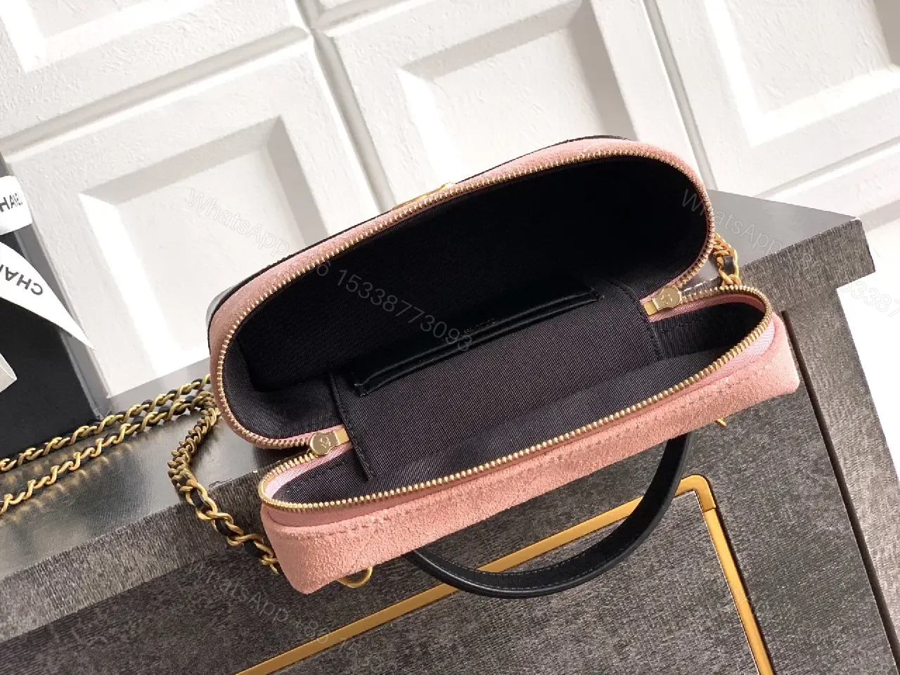 View 4 of Velvet Pink & Black Mini Crossbody: Luxe Two-Tone Chic