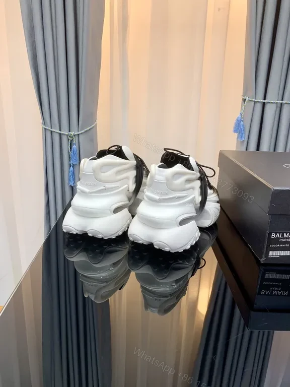 View 5 of Balmain Black & White Leather Knit Sneaker â€“ Sculpted Comfort