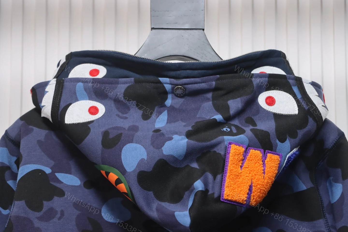 View 7 of BAPE Shark's Head Tiger's Head Zipper Camo Double Hoodie Dark Blue