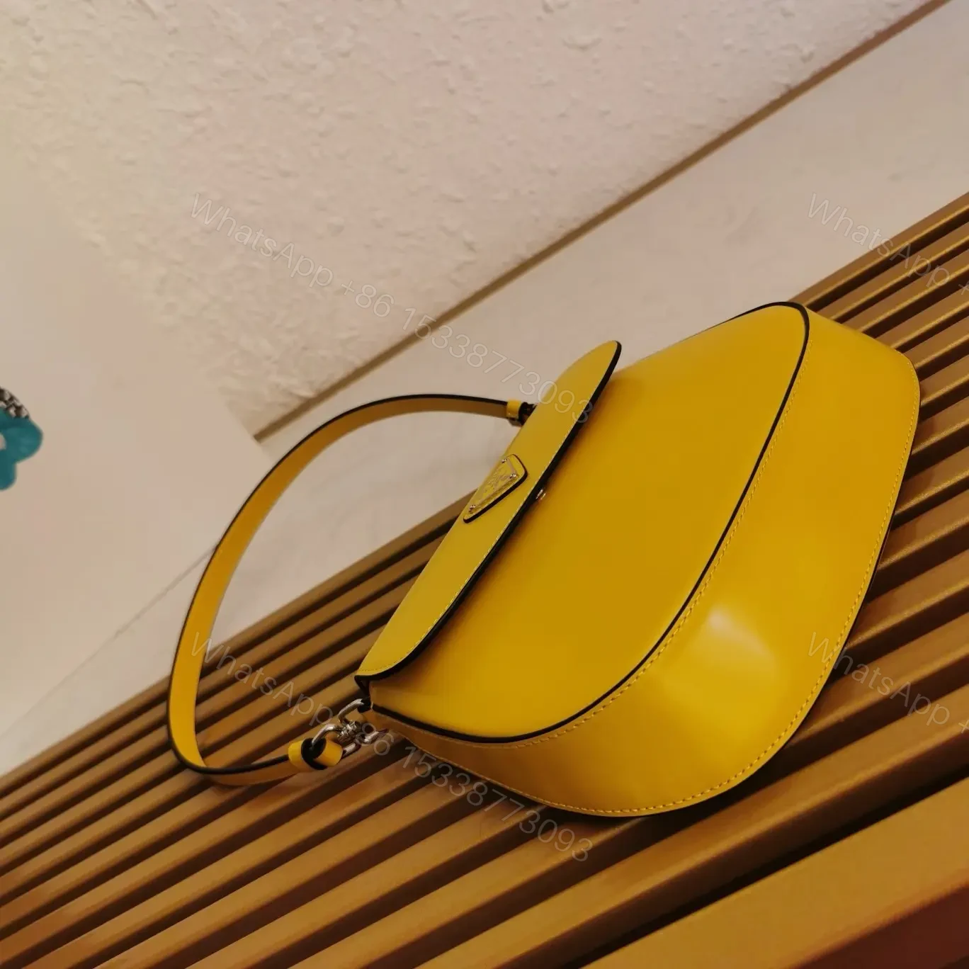 View 8 of PRADA SPAZZOLATO CLEO SHOULDER BAG IN YELLOW