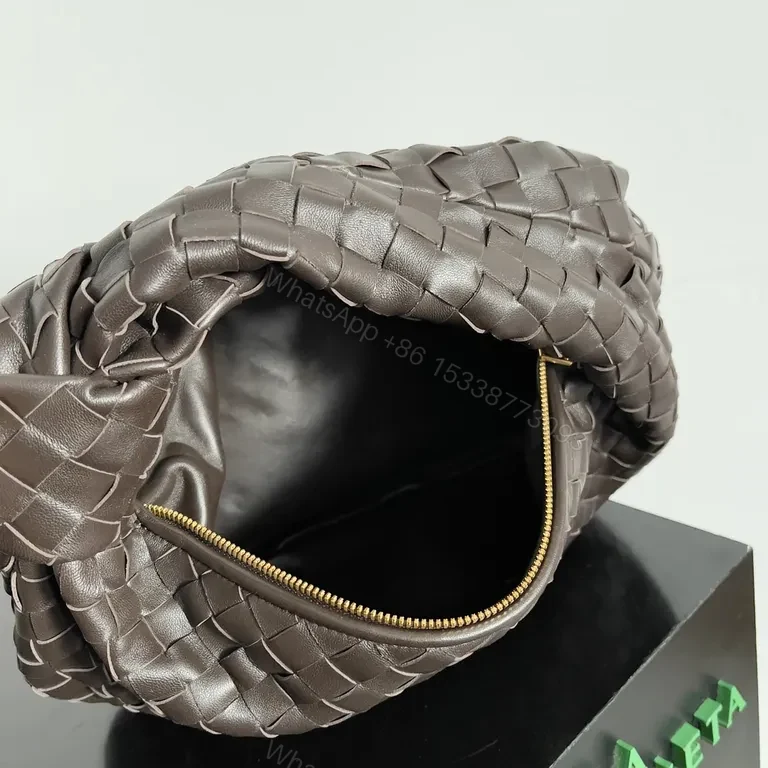 View 9 of Taupe Woven Leather Knotted Handbag â€“ Structured Luxury Bag