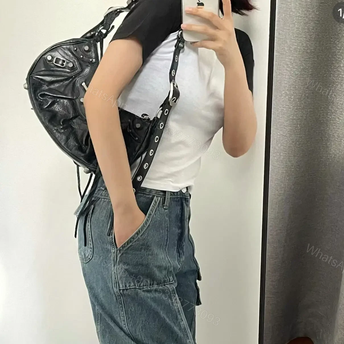 View 18 of 高仿Balenciaga*LeCagole朋克單肩包黑色S