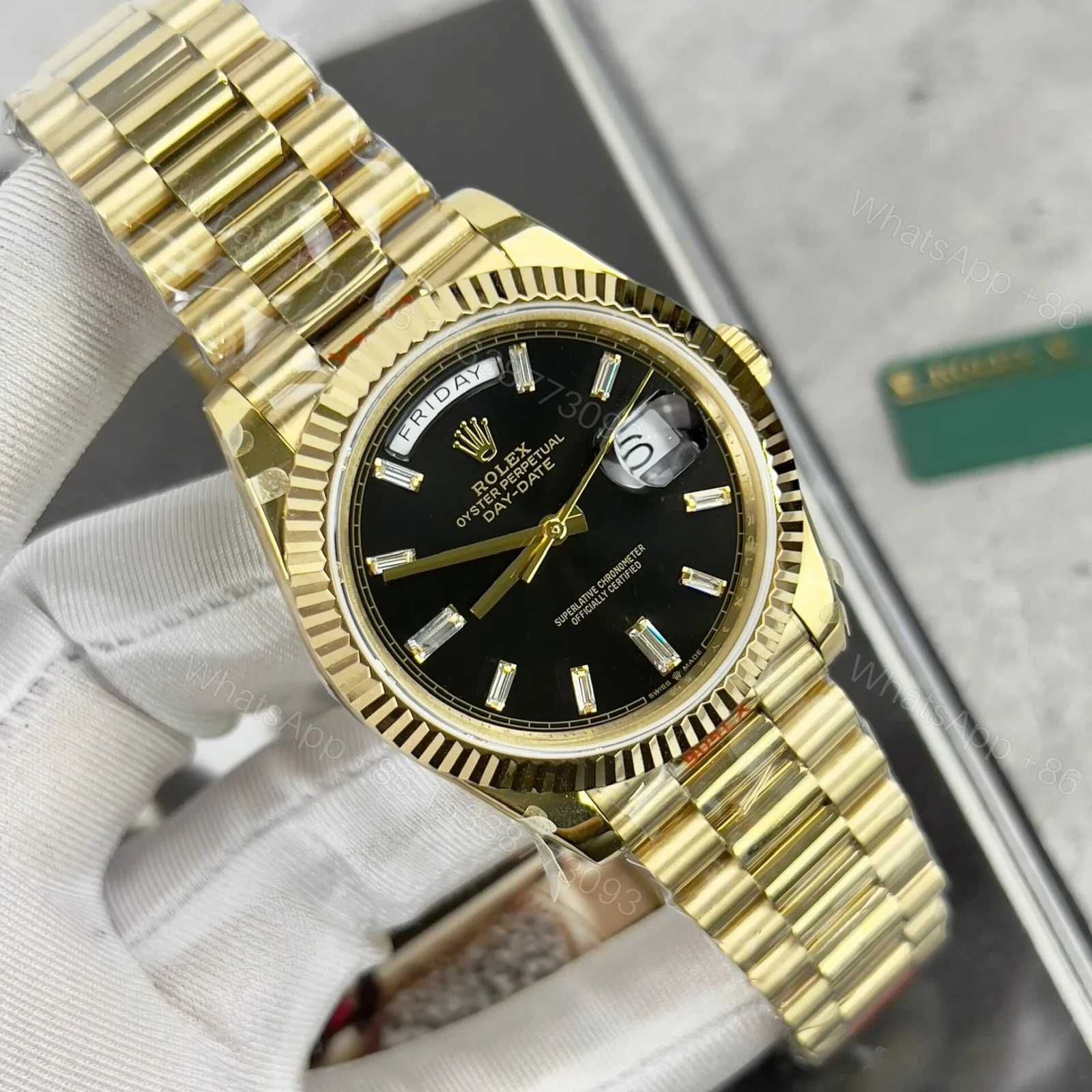 View 3 of Superclone Rolex Day-Date Bright Black Diamond Dial 228238-0004 40 mm