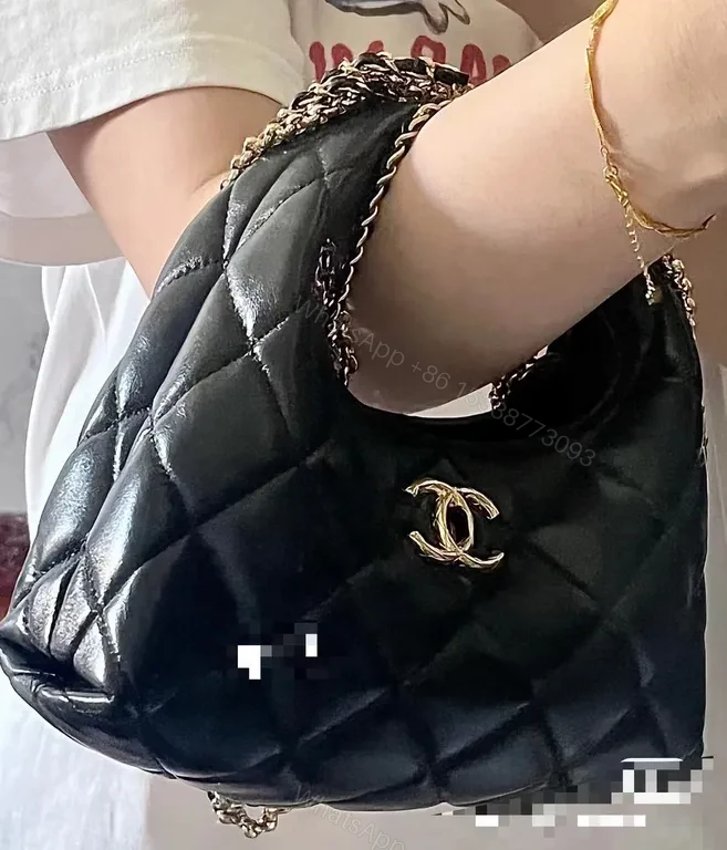 View 4 of Chanel-Style Black Quilted Mini Bag with Chain Strap