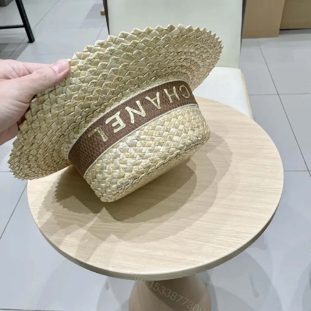 View 6 of Light Straw Hat with Brand Band, Woven, Luxe Sun Hat