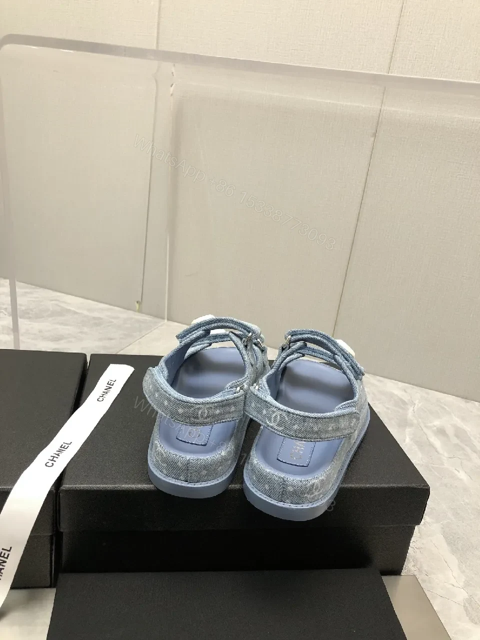 View 7 of Denim-Texture Sandals: Luxe Chanel-Inspired Everyday Comfort