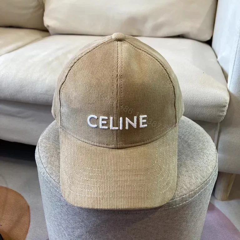 View 4 of CELINE Black Corduroy Cap with White Monogram Logo