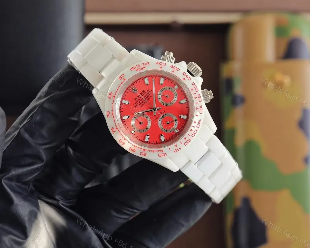 View 2 of Charming white ceramic daytona replica 40MM Young Lady Red Dial RG-DAYTONA-WHITE-CERAMIC-RED