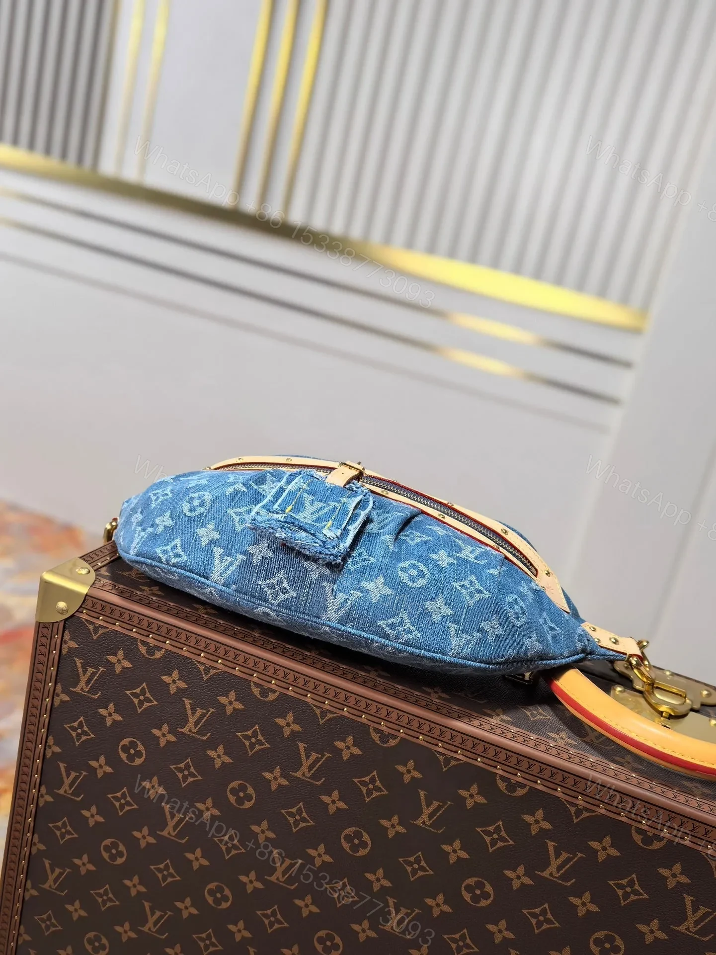 View 3 of LV 25S BUMBAG 38 IN BLUE MONOGRAM DENIM LEATHER TRIM GOLD HARDWARE