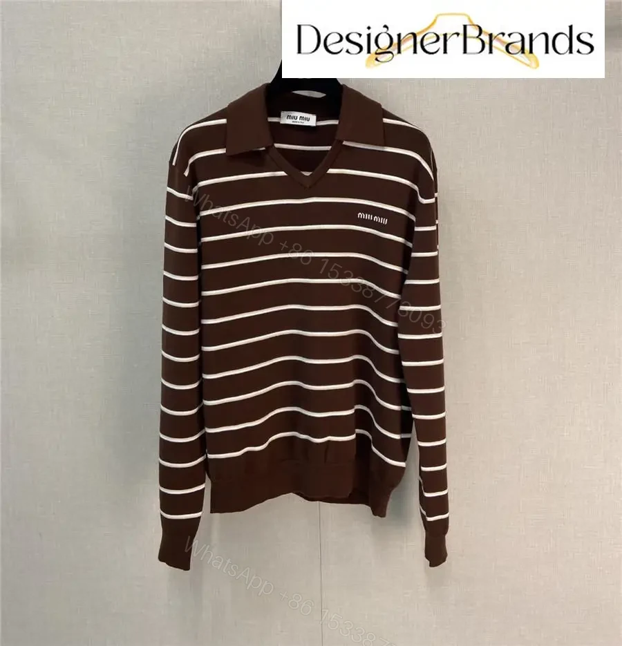 Warm-Brown Ivory Striped Polo Knit: Lightweight, Structured Comfort — view 1