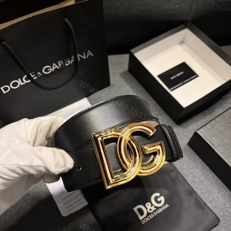 View 2 of Lux Black Leather Belt with DG Gold Buckle