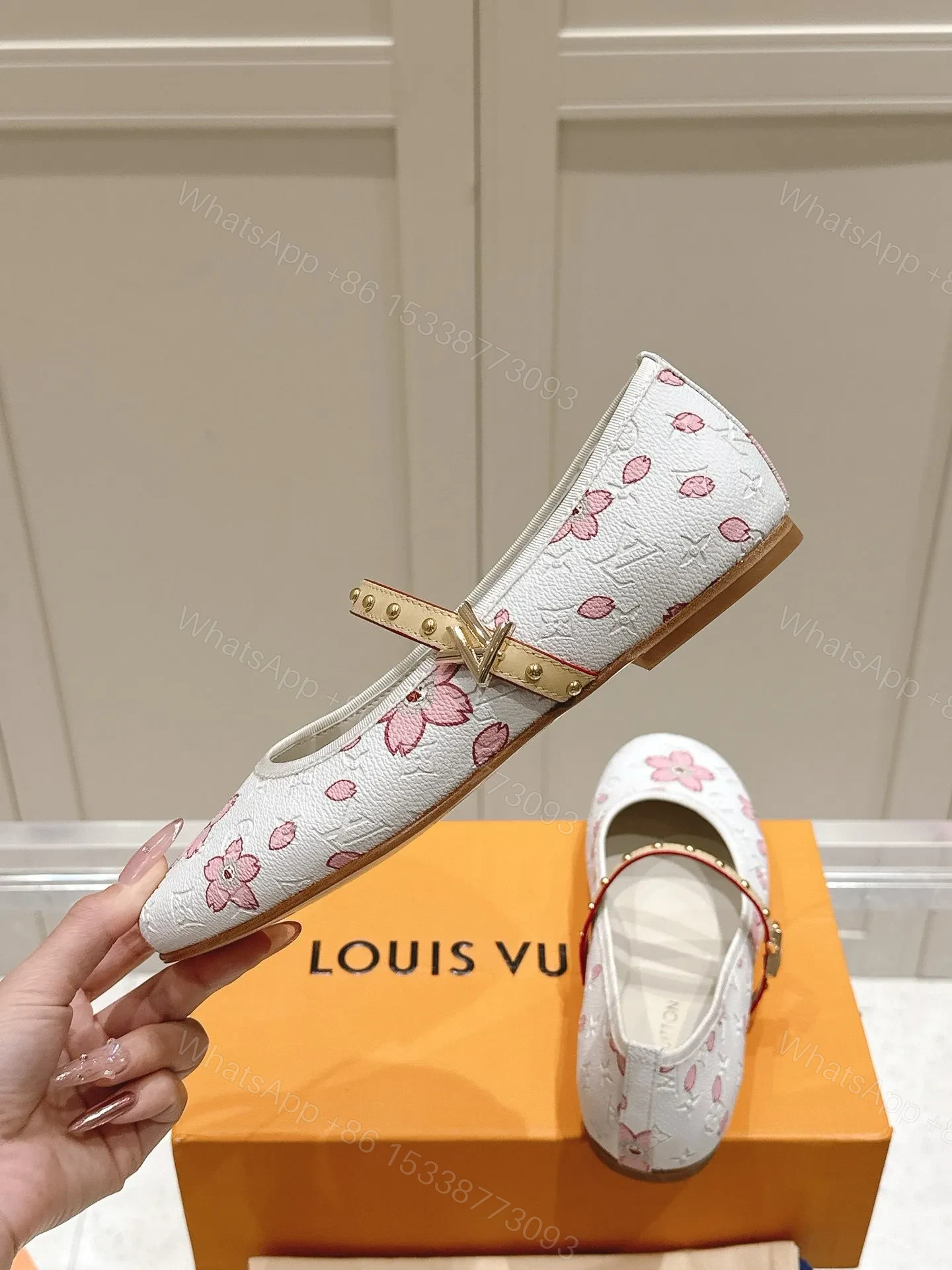 View 6 of LV Women White Leather Pink Floral Mary Janes