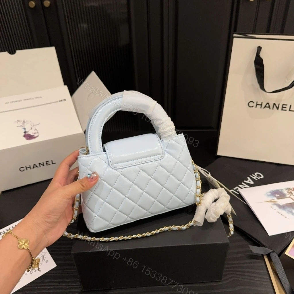View 5 of Chanel Small Kelly Shopper Shiny And Gold Hardware Light Blue 19cm