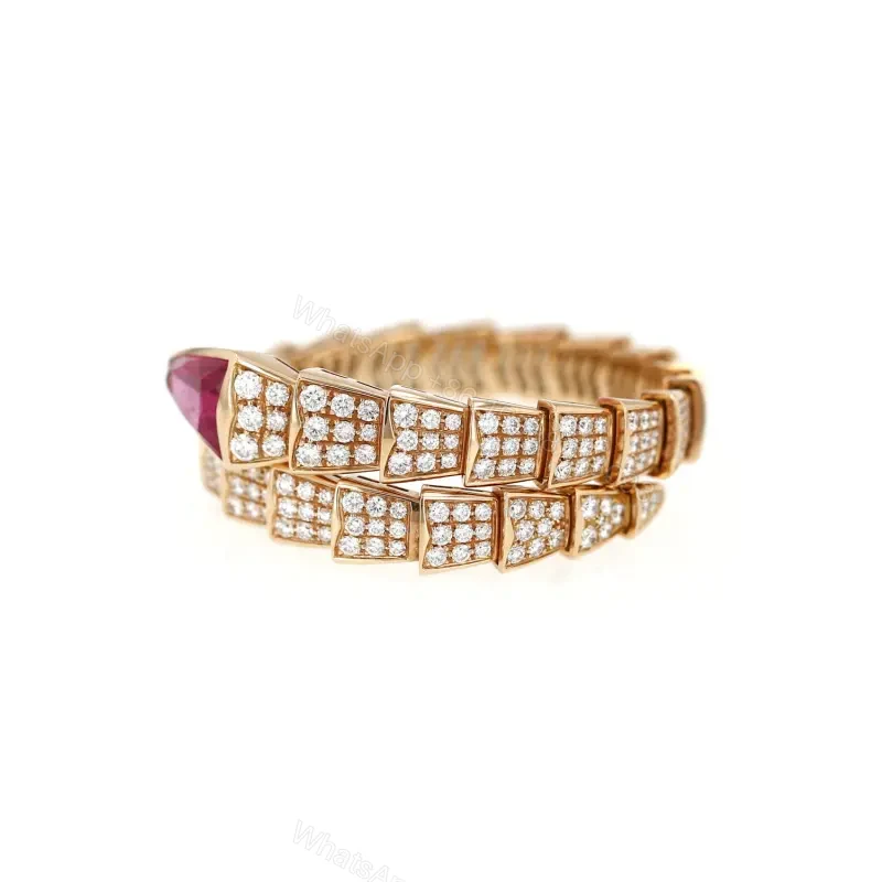 View 2 of Bvlgari 18K Rose Gold Red Tourmaline and Diamond Solitaire Bangle