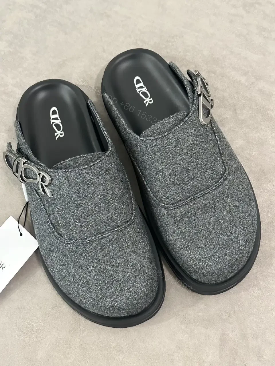View 6 of Gray Woolen Sleek Style Buckle-Accent Platform Shoes
