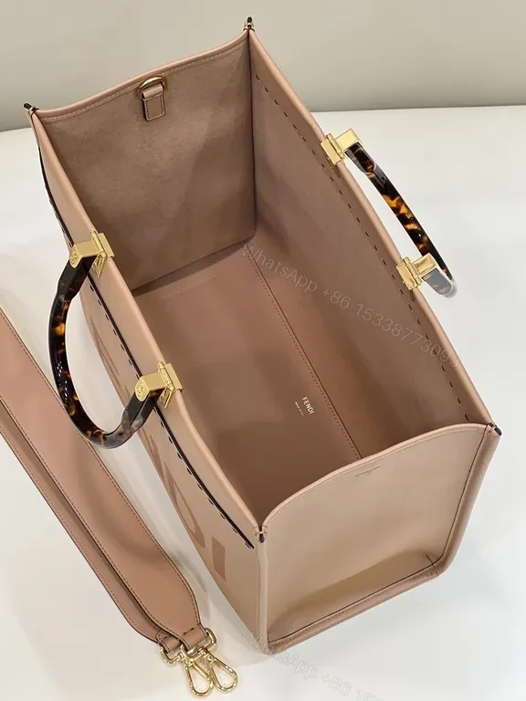 View 7 of Structured Minimalist Tote: Tan Leather, Fendi-Inspired Hardware
