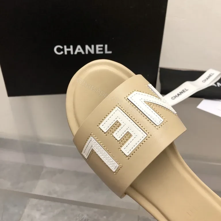 View 2 of Chic Beige Slip-On Sandals: Logo & Comfort Luxury Sandals