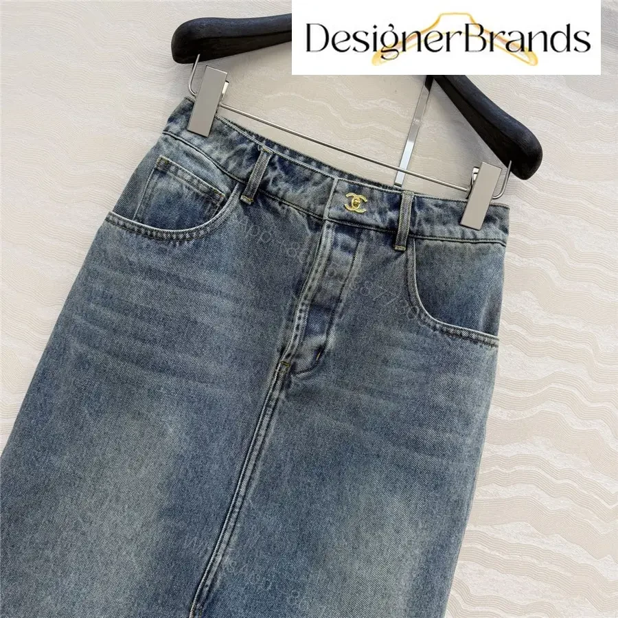 View 3 of Chanel Washed Blue Straight-Cut Denim Skirt