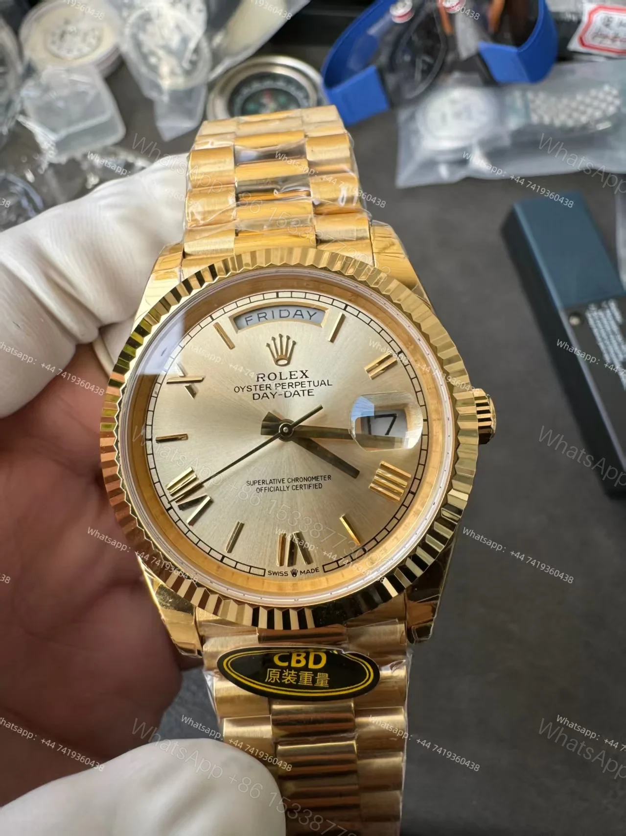 View 15 of Rolex Day-Date M228238-0006 1:1 Replica Gold Roman Dial 40MM 3255 Movement Presidential Bracelet Super Clone Watch
