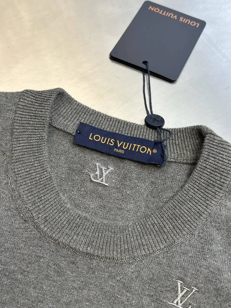 View 6 of Gray Knit Crewneck Monogram Luxury Sweater-Dress Hybrid