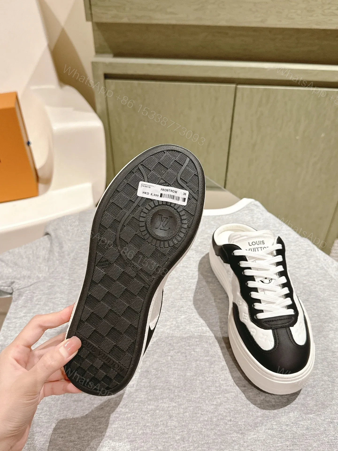 View 2 of LV Women Black White Leather Sneakers