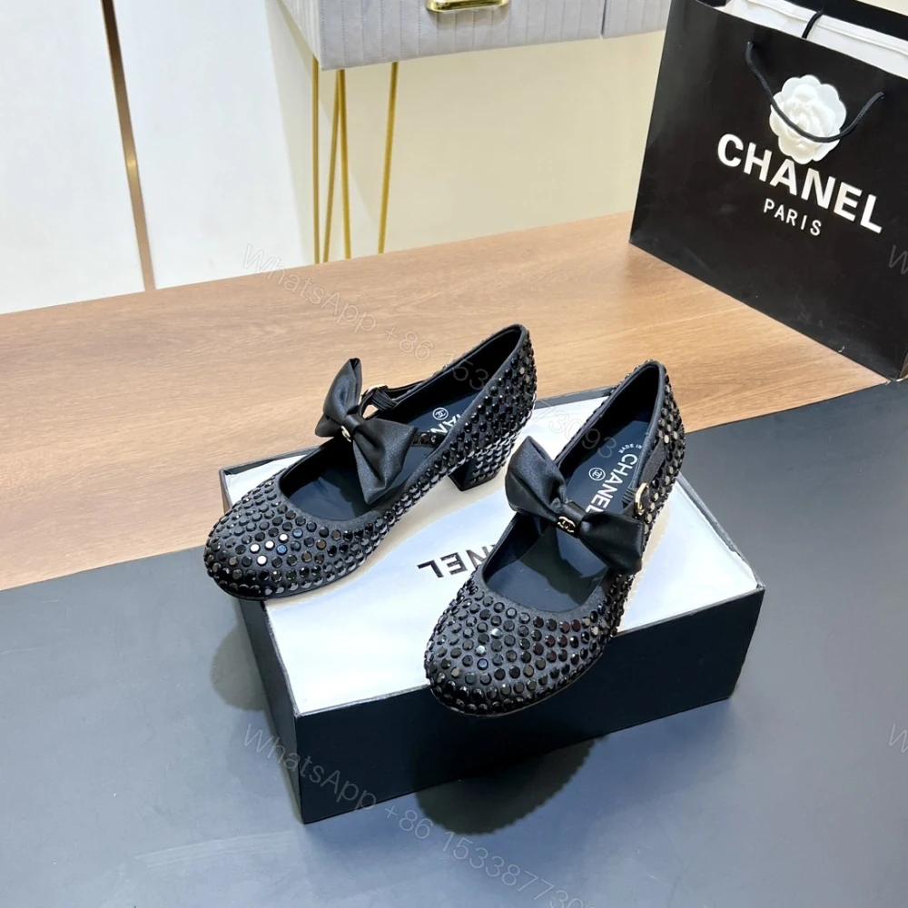 View 6 of 高仿Chanel*G45749B緞子水鑽圓頭單鞋黑色4.5CM免檢版
