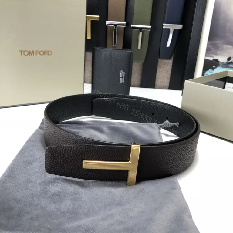View 7 of Bold Leather Belt Gold Buckle Tom Ford Belt