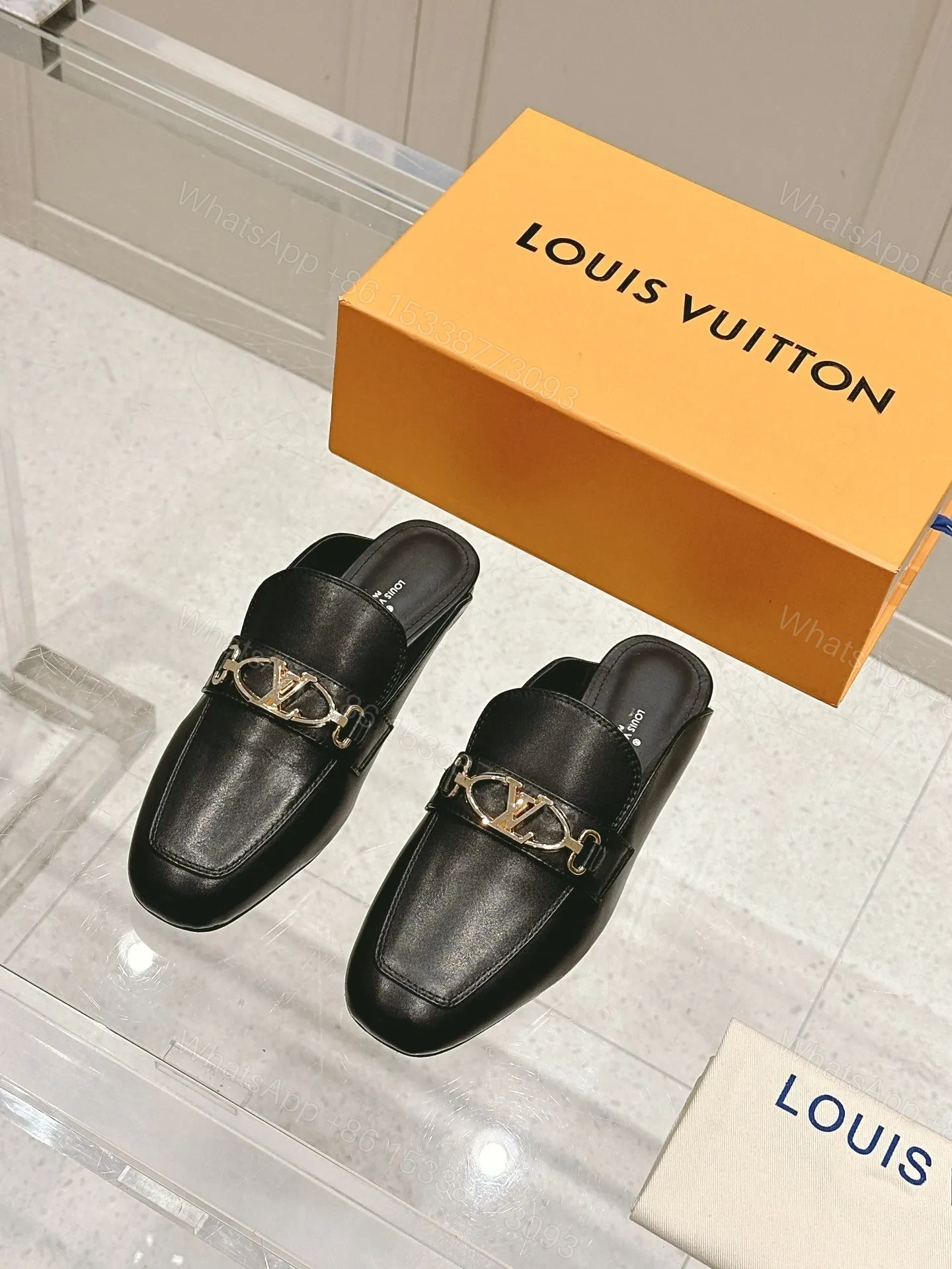 LV Women Black Leather Slip-On Mules — view 1