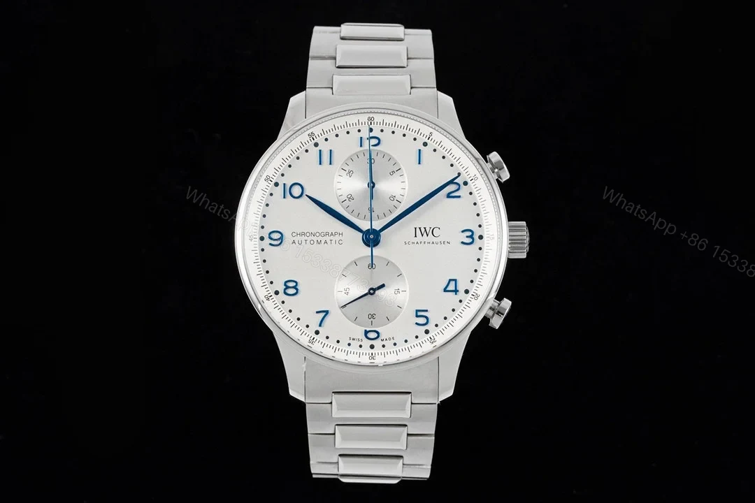 IWC Portugieser Chronograph Stainless Steel / Silver – Blue / Bracelet IW3716-17 — view 1