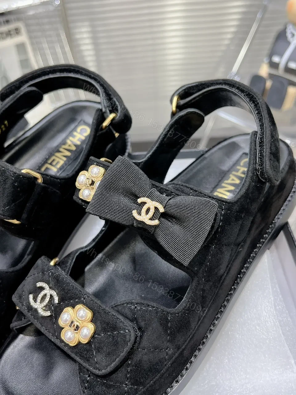 View 8 of Chic Pearl-Strap Sandals — Velvet Gloss, Iconic Style