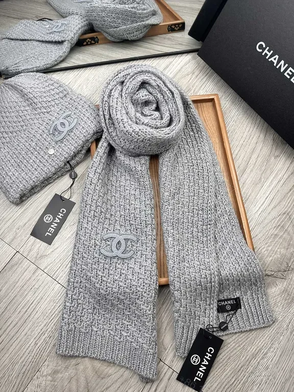 View 4 of Textured Chanel-Style Knit Set: Scarf & Beanie, Ultra-Cozy Luxury